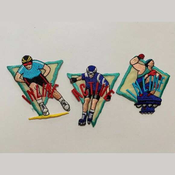3 Vintage Rollerblading Patches – 1990s Inline Skating Collectible Sew-On Badges - Picture 1 of 3